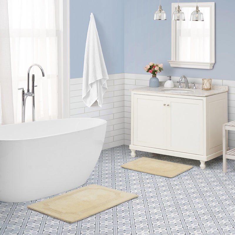 Laura Ashley - Reversible Cotton Bath Mat, Premium Bathroom DÃ©cor, Machine Washable Bathroom Rug, Highly Absorbent, 17"x24"/20"x32" 2-Piece Set, Yellow - Image 3